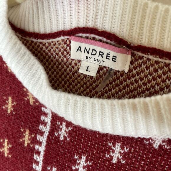 Andre the Unit Women's Red and White Reindeer Sweater Holiday Sweater Christmas - Picture 3 of 6
